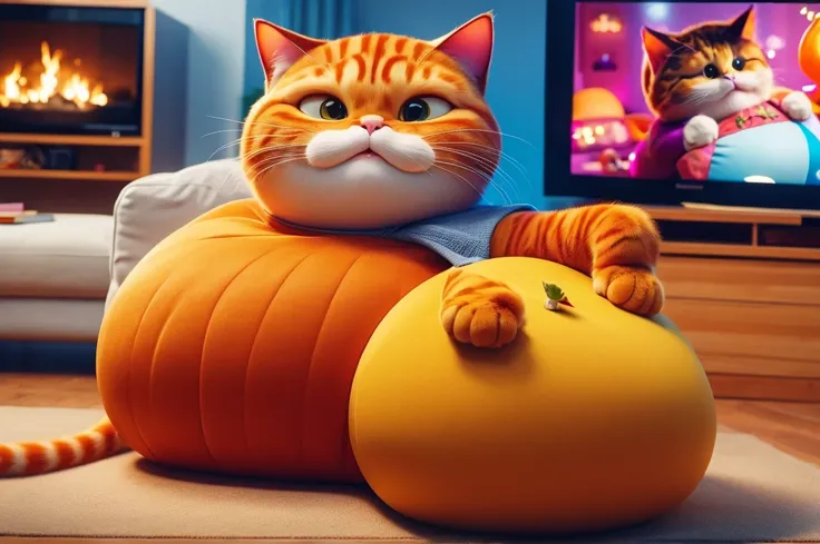 Fat cat watches TV where inflated cats are