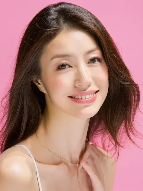 A female Japanese and Korean model，She was wearing a white short-sleeved top with a collarbone exposed.，Close-up of face with double eyelids and big deep eyes，No makeup，Plain makeup，She has lively and pretty short black hair，Look at the camera position ahe...