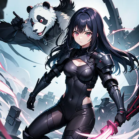 half panda half girl dark anime armored warrior