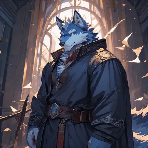 Masterpiece, Solo, Furry Light Blue Wolf, Light Blue Fur,Dark Blue Eyes, Dragon Horns,huge body, Muscular Body, Cool Pose, Charming, Handsome, Good Looking, Casual Outfit