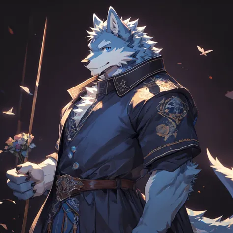 Masterpiece, Solo, Furry Light Blue Wolf, Light Blue Fur,Dark Blue Eyes, Dragon Horns,huge body, Muscular Body, Cool Pose, Charming, Handsome, Good Looking, Casual Outfit