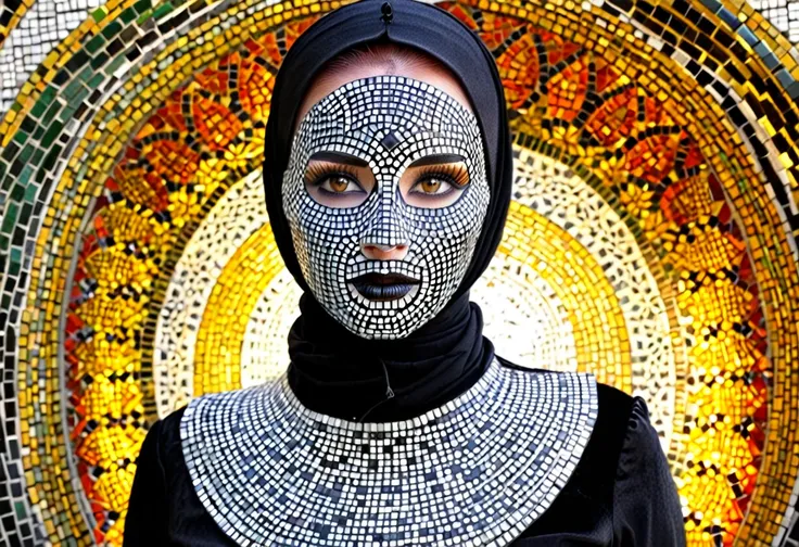 Person dressed in black,There is a mosaic on the face