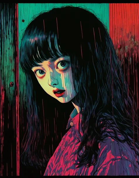 illust、art、from 80s horror movie, directed by Junji Ito、Severed Head、high detail, realsitic shadow、Analog style, vhs style, 8mm film, chromatic aberration, Dvd screengrab、Surrealism