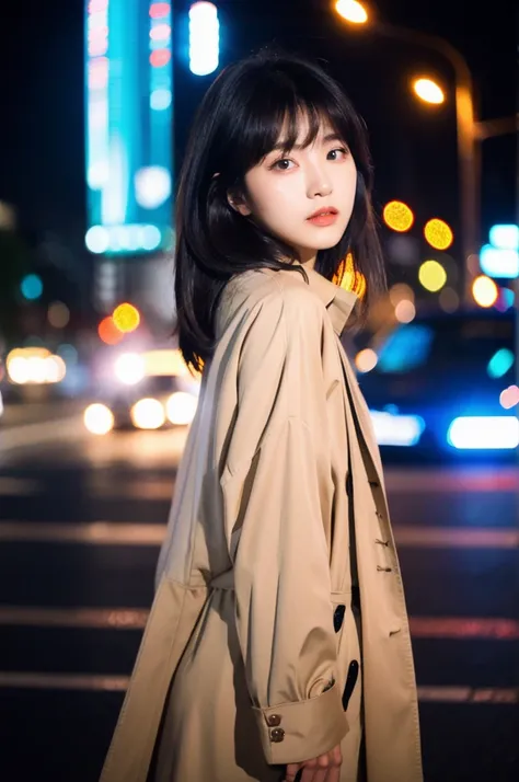 (Cinematic Aesthetic:1.4) Photo of a beautiful korean fashion model bokeh city night