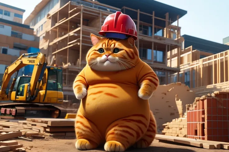 Poor cat is working as a builder on a very heavy building