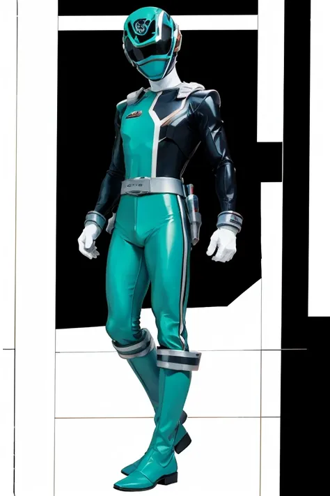 1boy, white, full body, Illustration, cinematic light, high resolution, best quality, ultra detailed, masterpiece, power suit, powerranger, suit, spd, (green ranger suit)),silver detail