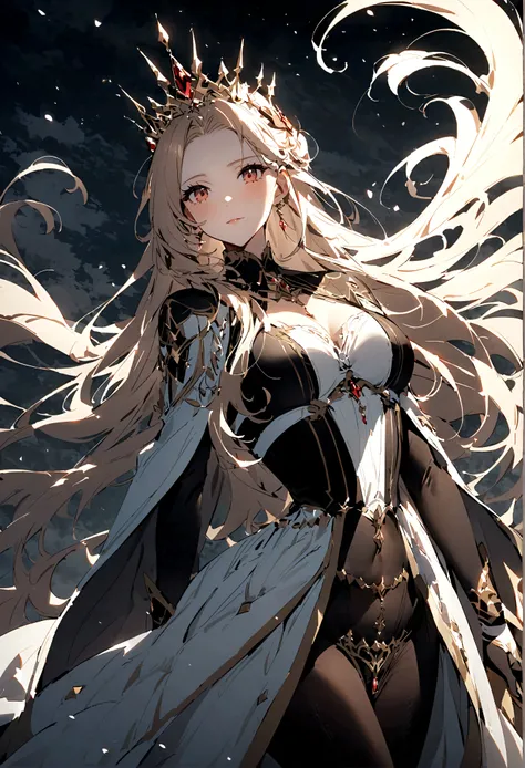 （only one person），Dark sky，((Winter))，dark clouds，Ice Crown，goddess，(Short flowing hair)，Sexy，noble，grace