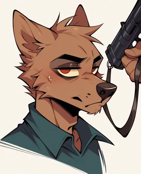 A rugged middle aged male detective character at night in the woods, with a gun pointed at something offscreen. Theres also a small fleet of cops behind him one with a brown dog barking on a leash. The woods are spokky and gothic like