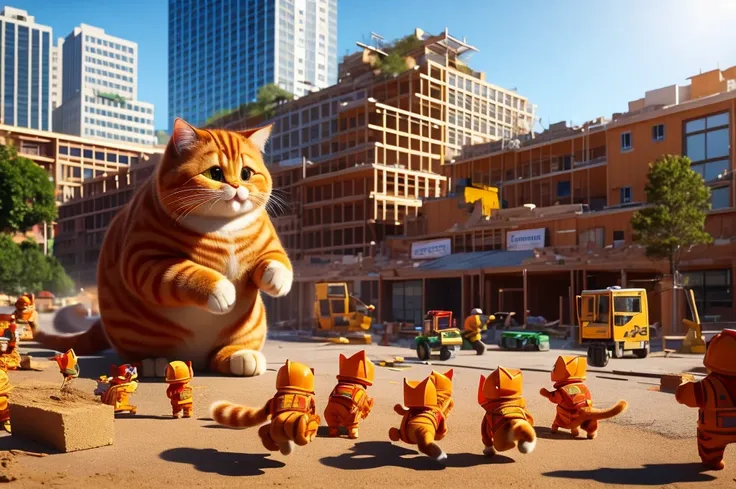 builder cats who finished the construction and built a large building