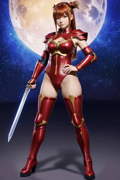 a cartoon picture of a woman with a sword and a red shirt, concept art by Okada Beisanjin, pixiv, neogeo, armor girl, leotard armor, leotard-armor, full body zenkai! asuka suit, asuka suit under clothes!, alexstrasza, leotard armour, hero 2 d fanart artsat...