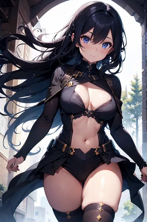 Dark Paladin,beautiful breasts,Hair Color is gold,hair style is sideponytali, hair over one eye,high Quality,best quality,holding sword