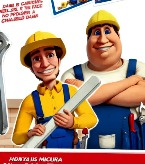 Close up of cartoon character holding wrench, , Worker, Arcimboldo, Wearing plumber, Propaganda Art, Damn it, Chad, a carpenter, Higher than people, tool, Very explicit, Yoshita，young people，Age 25 years，The face shape is relatively round，Fat