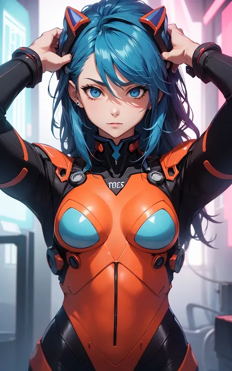 (((Adult Woman))), ((Best Quality)), ((masutepiece)), (Detailed: 1.4), (Absurd), Genesis evangelion neon style clothing, bobhair, cybernetic hands, pastel, Centered, scale to fit the dimensions, Ray tracing,Hyper-Resolution, Anisotropy Filtering, Multilaye...