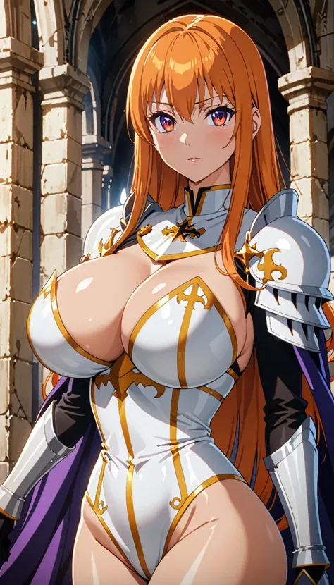 ((masterpiece)), ((high quality)), ((super detailed)), ((high resolution)) ,((8k)), a beautiful woman, ((She is one of the most famous female holy knight)), unparalleled beauty, ((huge breast)), ((large ass)), ((deep cleavage)), slim waist, chest out, ultr...