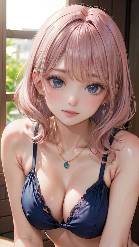 (Masterpiece, BestQuality:1.3), (ultra detailed:1.2), (hyperrealistic:1.3), (RAW photo:1.2), High detail RAW color photo, professional photograph, (Photorealistic:1.4), (realistic:1.4), (Pink Hair:1.5), professional lighting, perfect anatomy, (Big Breasts:...