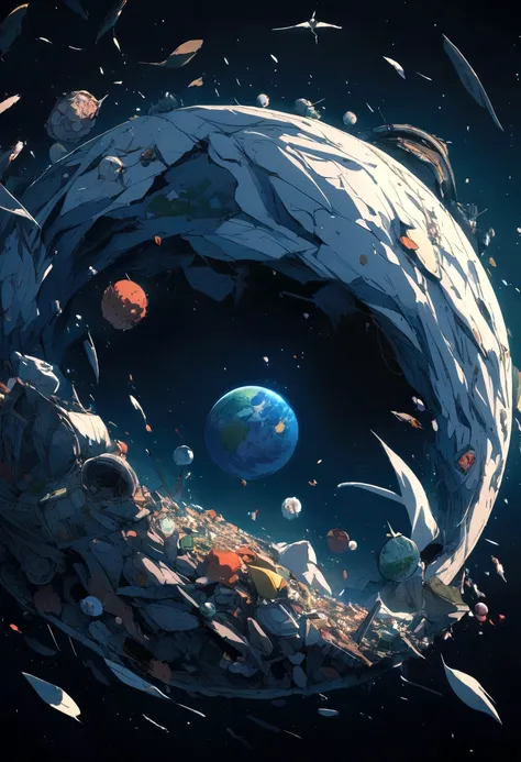 Earth full of garbage on a dark blue background