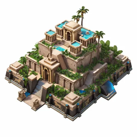 close up of a small building with a swimming pool and palm trees, ancient city landscape, isometric palace, ancient temple, anci...