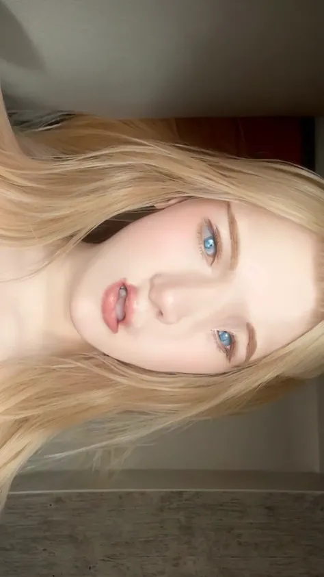 Blonde-haired woman with blue eyes and a white shirt, portrait of kim petras, Sophie Turner, smooth, pale, flawless skin, blonde hair and large eyes, long blonde hair and large eyes, blonde hair and blue eyes, pale and glowing skin, flawless detailed face,...