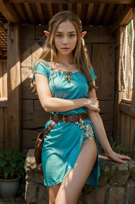 princess zelda, 1girl, artist request, belt, blonde hair, blue shirt, book, boots, expressionless, full body, green eyes, highres, looking at viewer, magic, nintendo, pants, pointy ears, shirt, short hair, simple background, solo, the legend of zelda, the ...