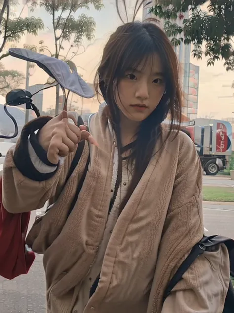 Japanese girl doing sports, on location