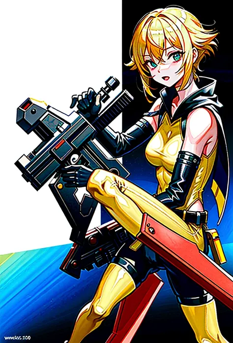 Combat Actions, Holding Weapons, Full Body,yellow HAIR, Super Sexy ,ultra-detailed, ((High resolution)),((high detailed))