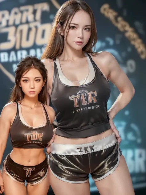 masterpiece,Highest quality,Very detailed,High resolution,8K,wallpaper,Perfect lighting,break(One Woman),(Mature woman working as a waiter in a sports bar:1.5),(48 years old),(Hooters),(((Very small tank top:1.5))),((The tank top features the sports bar lo...