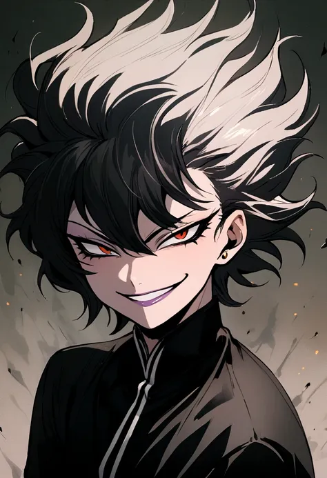 akira fudo, devilman crybaby, male, with black clothes, smiling