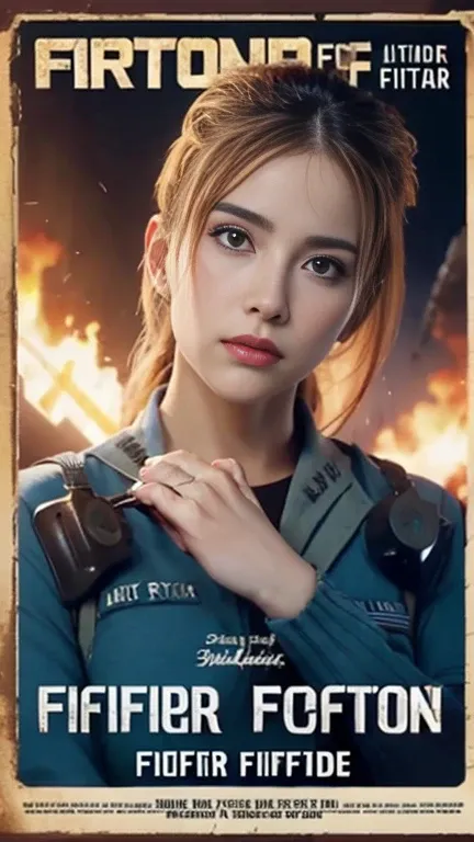 Realistic,Proper attire,(Fighter Action War Movie Poster),(Foundation Movie Reference: 1.8),Realistic,Air Force General&#39;s Uniform,(Realistic Face Resolution),Movie Poses,Adult,skinny,small,Long Hair Dark Blonde 1 Woman,Serious face,sf,sf,Various suppor...