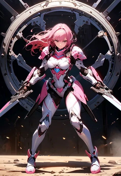 Combat Actions, Holding Weapons, Full Body,pink hair, Super Sexy ,ultra-detailed, ((High resolution)),((high detailed)),Light Armor, Frontal