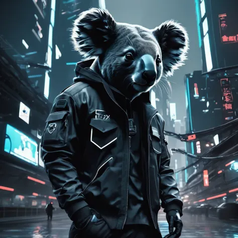 Techwear fashion Animecore, Axel Törneman, Mannerism Art, Gigantic Koala, Neogothic Art, American Expressionism, stylized, Lowbrow Art, . Futuristic, cyberpunk, urban, tactical, sleek, dark, highly detailed