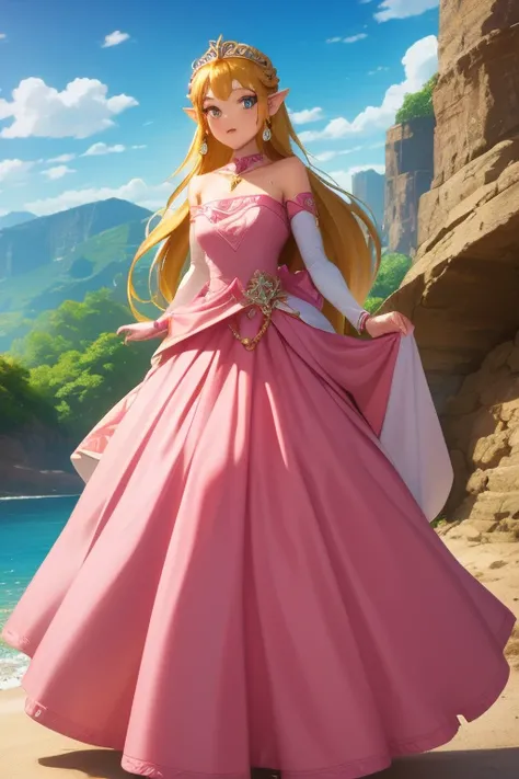 So Sexy and hot Princess Zelda in long pink dress