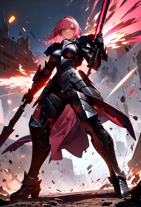 Combat Actions, Holding Weapons, Full Body,pink hair, Super Sexy ,ultra-detailed, ((High resolution)),((high detailed)),knight Armor, Frontal