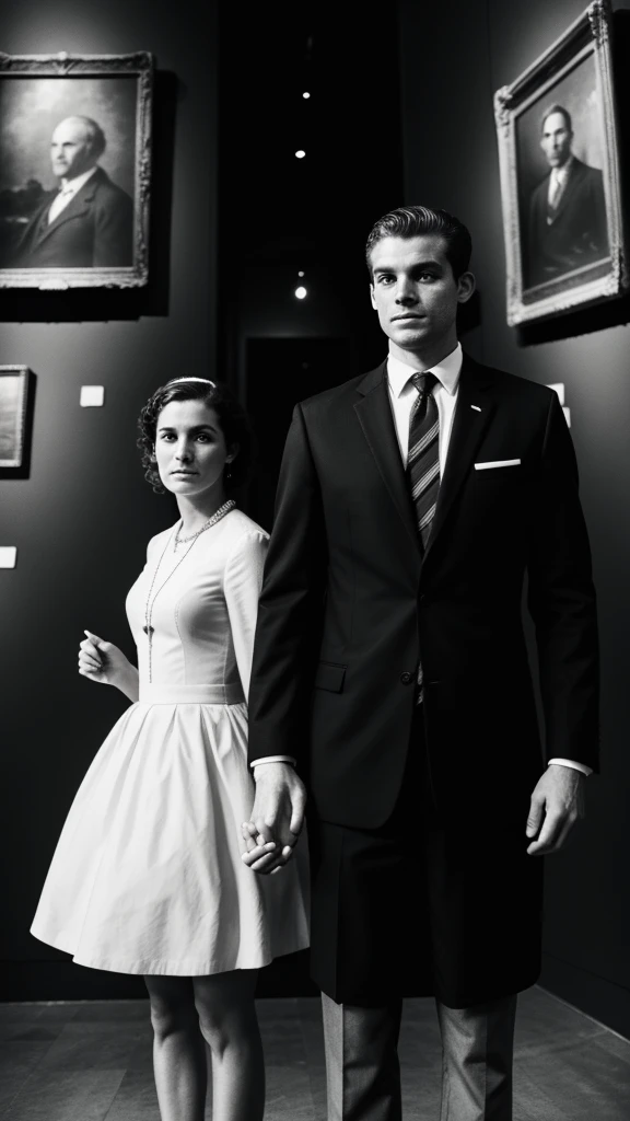 Couple,White people,Black and white photography,young,Museum