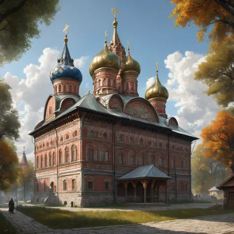 ((best quality)), ((masterpiece)), ((realistic,digital art)), (hyper detailed), (slavic ambassy), ground view, (medieval russian style)