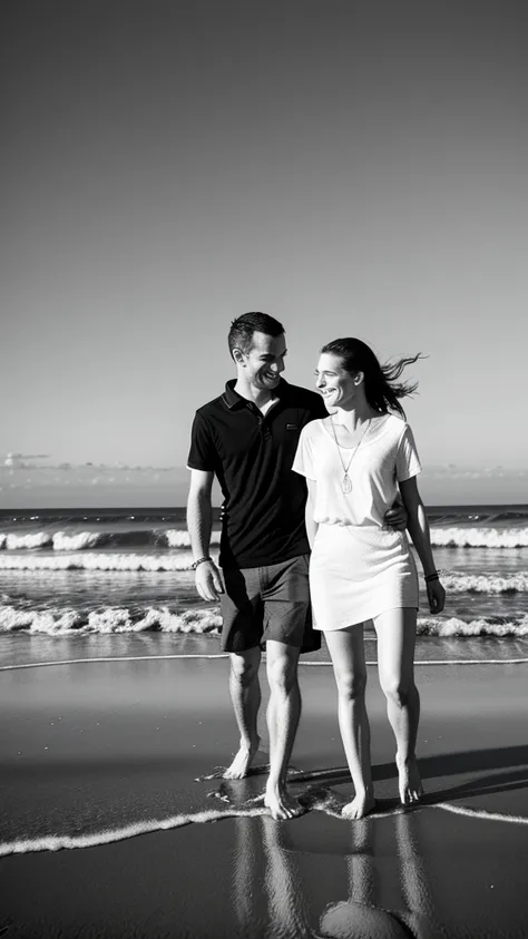 Couple,White people,Black and white photography,young,Beach