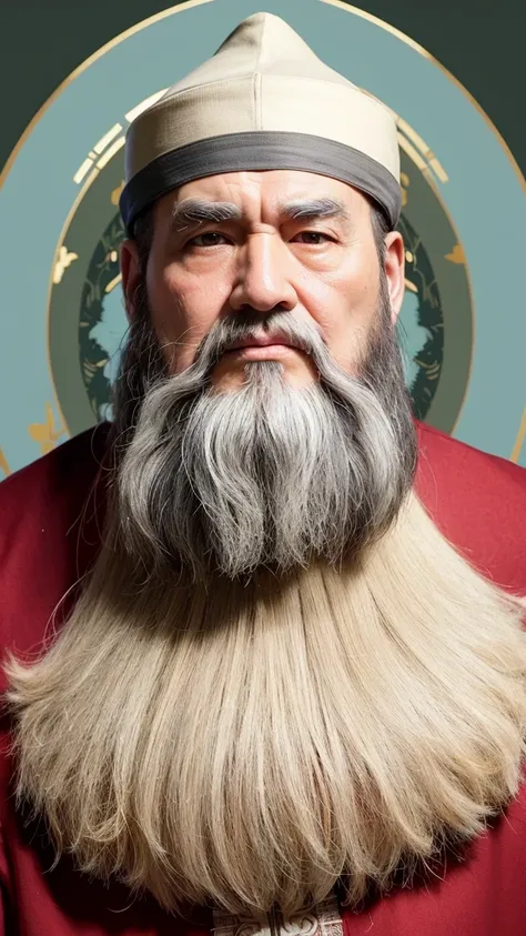 Ancient Chinese thinker Confucius Yellow costume Fine white beard Stern expression Looking at you