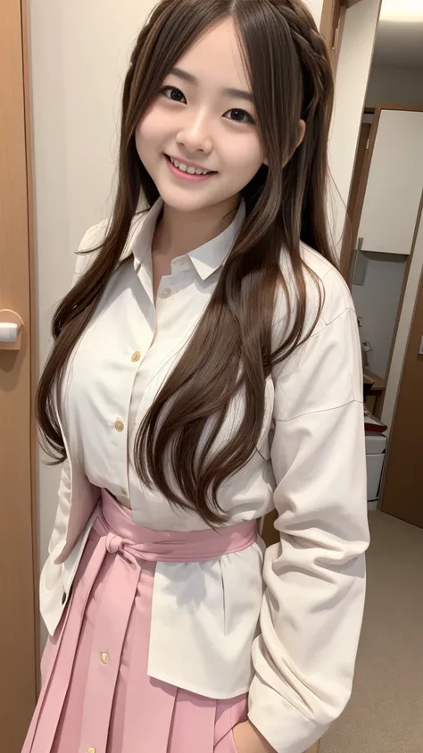 Raw photo、Ultra-realistic、Ultra detailed face、Detail lips、Detailed eyes、High school girl smiling showing her teeth、Long Hair:1.1、chest、Visible curves、Laughing with your mouth open 、Tokyo city角、 Whole body、( Slender body)、(Long Hair)、Big Breasts、Idol、(paste...