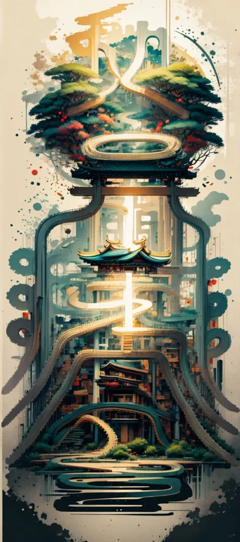 hoang lap，A high resolution，ultra - detailed， sunder ，Design a beautiful temple scene，intricately detailed buildings，Lush gardens，and a sense of peace and spirituality。 sunder ，Create an image of a destructive demon，With terrible characteristics，The power ...