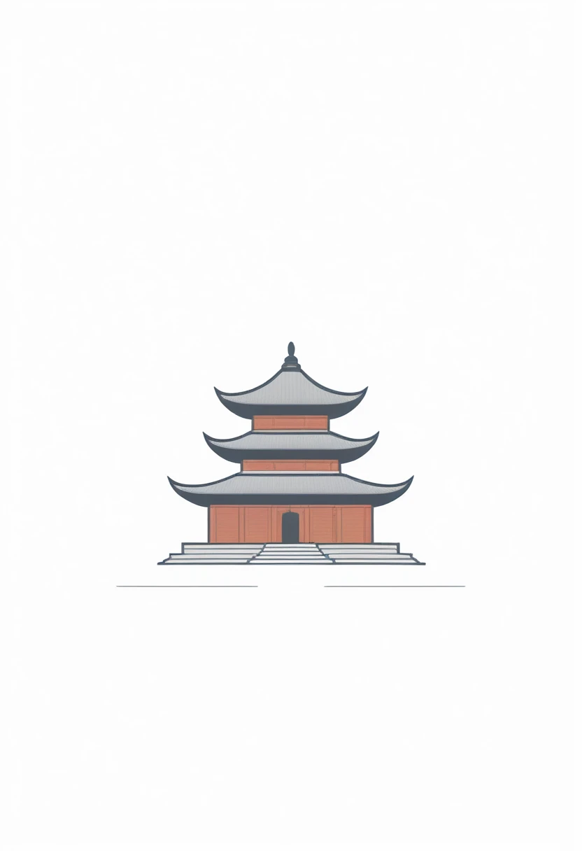 Minimal line logo of Exquisite and elegant antique buildings of Brick and timber lofted Taoist temple , pencil art --v 5