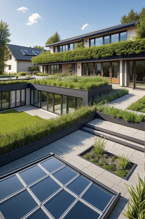 Here is a detailed description, what the sustainable house looks like from the outside:

### Exterior view of the sustainable house

#### Architecture and Design - **form**: The house has a modern, kubische form mit klaren Linien und einer minimalistischen...