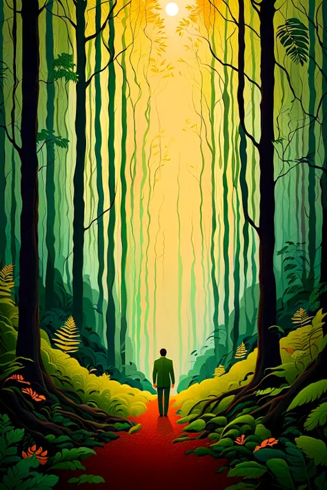 a man in a forest, minimalist, simple, clean, vector art