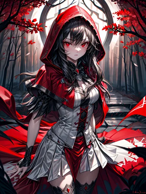 (best quality,4k,highres,masterpiece:1.2),ultra-detailed,realistic:1.37,portrait,dark fantasy,red color scheme,soft lighting,emotional,enchanted forest,ominous atmosphere,eye-catching,storytelling,anatomy,anime style,concept art,beautiful detailed face and...