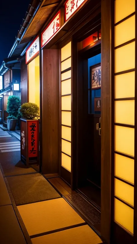 Realistic front entrance of a Japanese restaurant