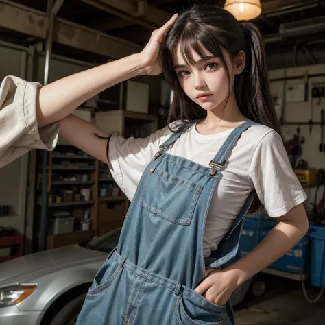 
"Create an image of a doll with the profession of mechanic. The doll must be wearing typical mechanic work overalls, with grease stains, and must be giving a thumbs up with one hand. Facial expression should be friendly and confident."
