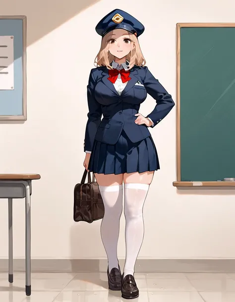 anime artwork, score_9, score_8_up, score_7_up, score_6_up, score_5_up, score_4_up, r,Camie Utsushimi, light brown hair, dark brown eyes,, breasts, , big breasts, at school, (school uniform:1.2), , cap, she is 24 years old, , rating explitic, wet whirt, ,h...