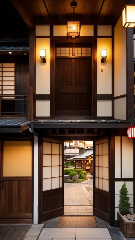 Realistic front entrance of a Japanese restaurant