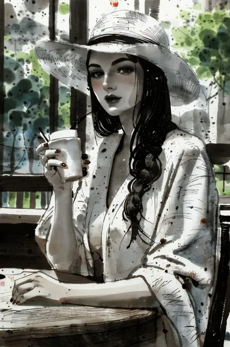 black and white tones:1.3, masterpiece, best quality, tradition chinese ink watercolor paintings:1.2, a beautiful 20s french model, ultra detailed face
