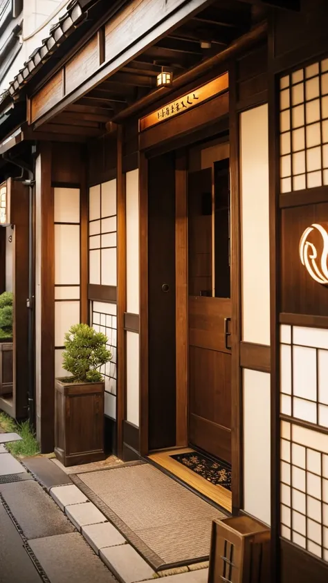 Realistic front entrance of a Japanese restaurant