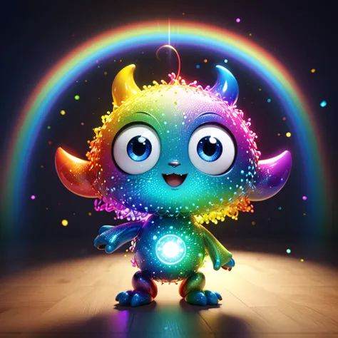 [ひかり]
A cute light monster with big eyes and a shimmering body, bending light beams in different directions. The cartoon character is designed in the style of Pixar animation studio, created using C4D software. It has an adorable rainbow color scheme and s...