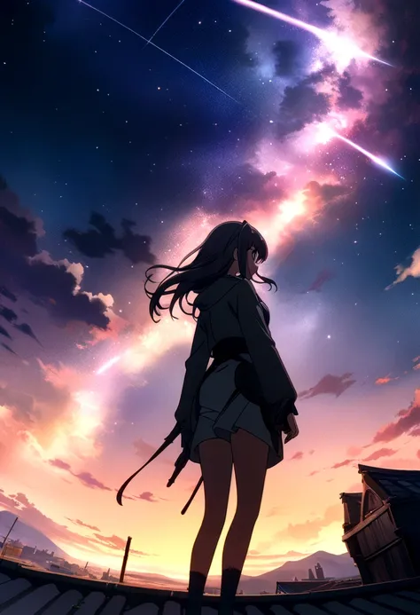 Woman standing on a rooftop gazing at the stars, Anime Wallpaper 4k, Anime Wallpaper 4 k, 4k Anime Wallpaper, Anime Art Wallpapers 8K, anime art wallpaper 4k, anime art wallpaper 4k, Anime Style 4K, Makoto Shinkai Cyril Rolland, 4K Manga Wallpapers, Anime ...